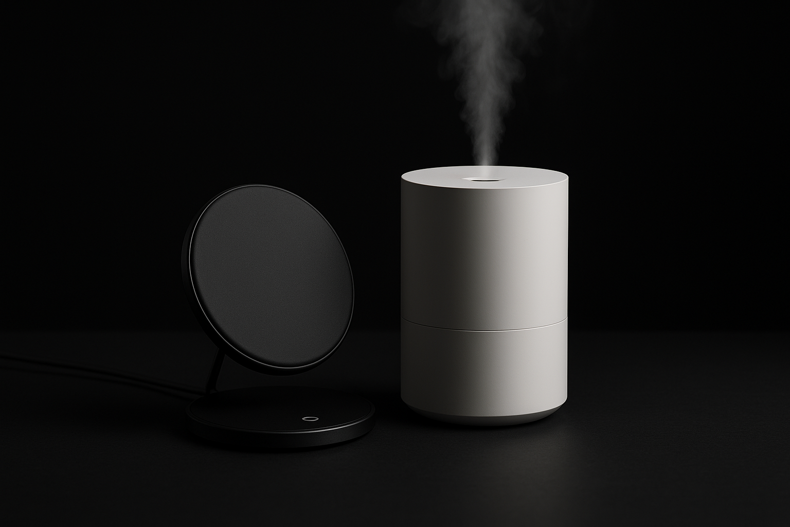 wireless charger and humidifier in dark background